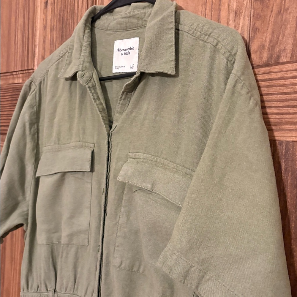 Abercrombie & Fitch Olive Button-Up Romper - Picture 3 of 5